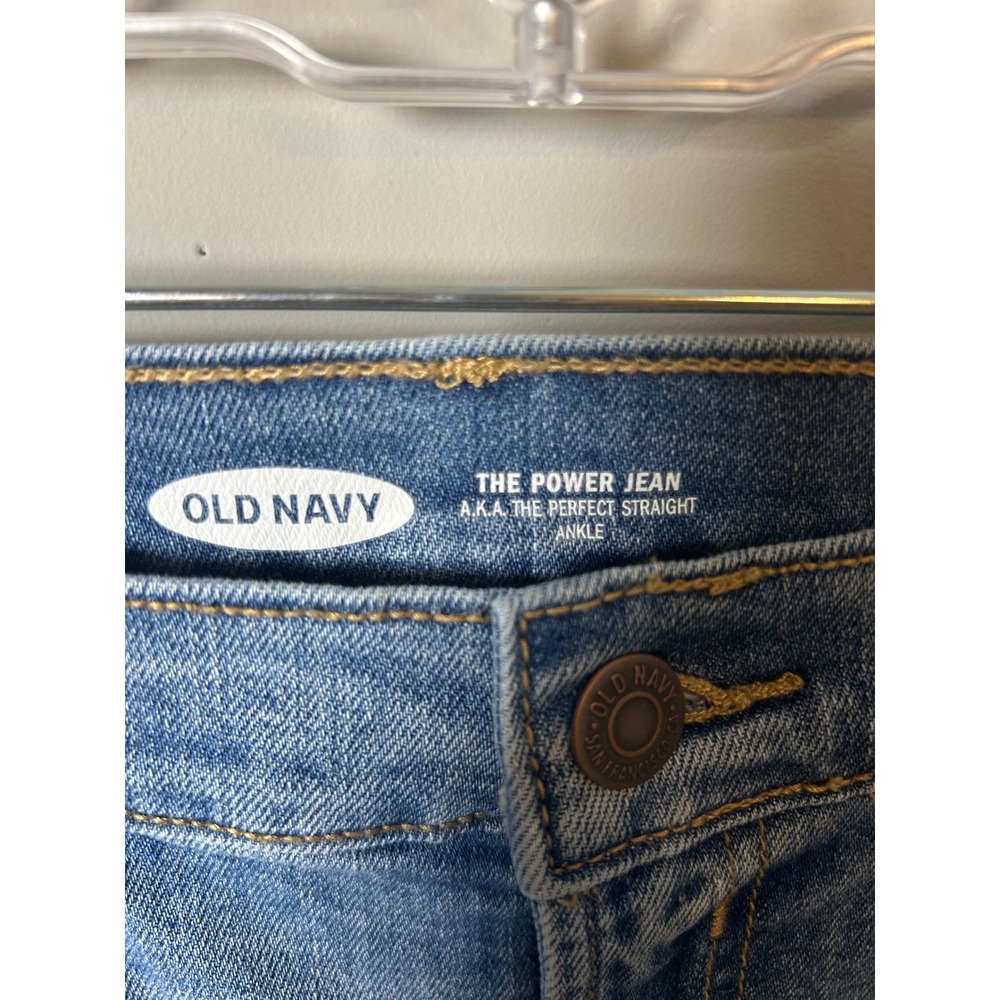Old Navy Power Jean Perfect Straight Ankle Light Wash Raw Hem Jeans 2 Tall - Picture 2 of 5